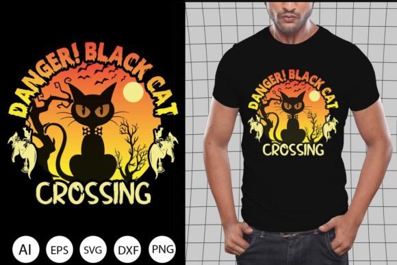 Danger Black Cat Crossing Retro T-shirt